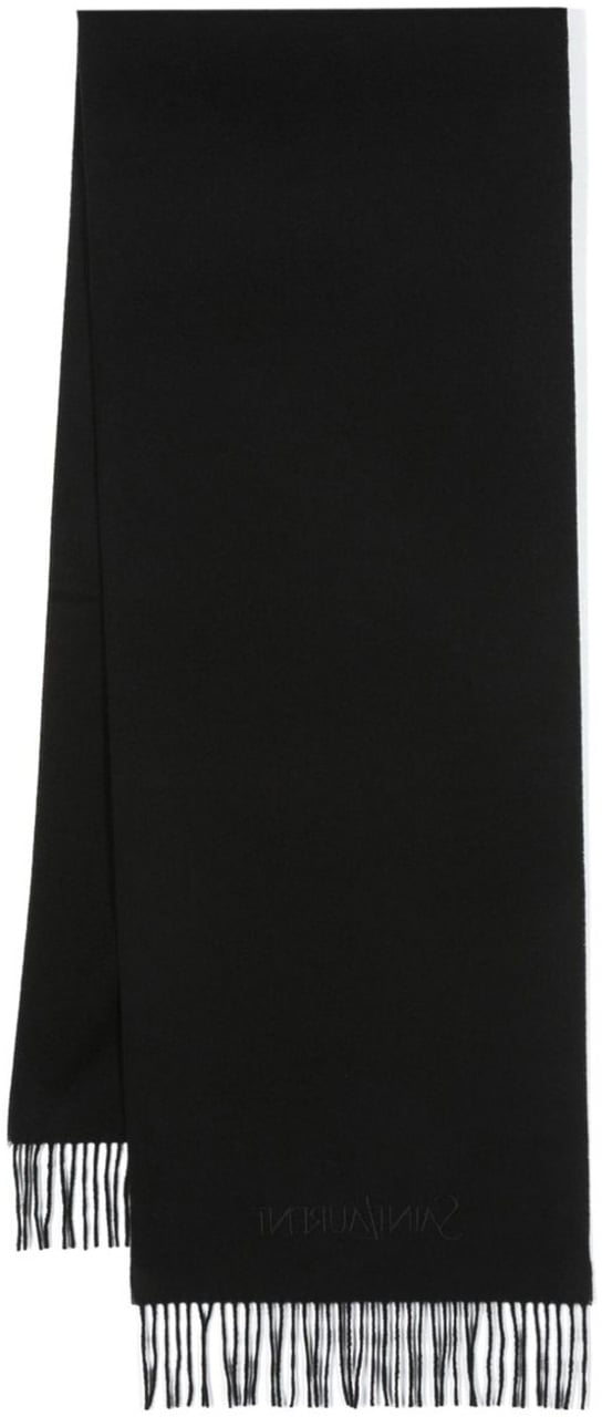 Saint Laurent Sciarpa Jacquard Cashmere Fringed Scarf Zwart