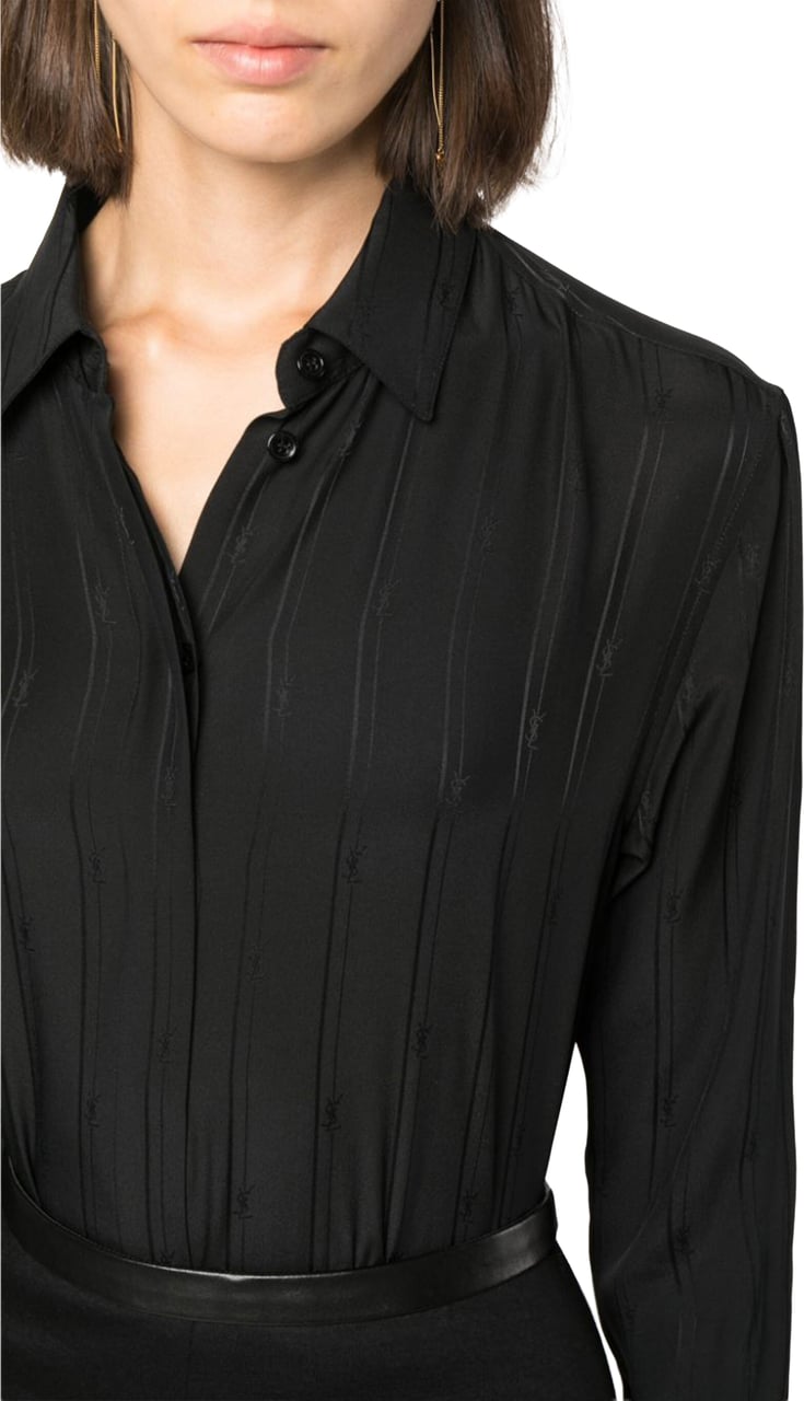 Saint Laurent Black Organic Silk Shirt Zwart