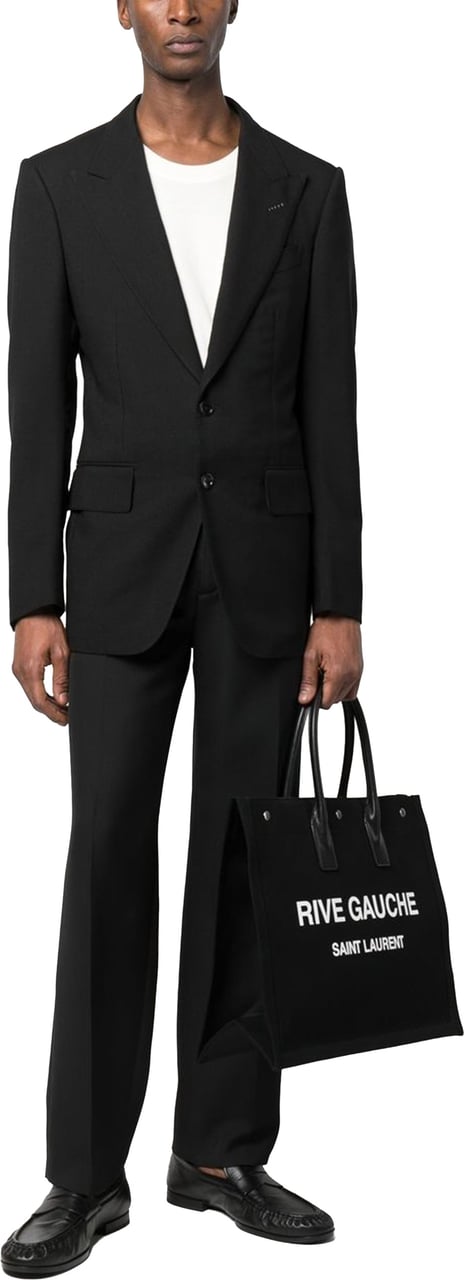 Saint Laurent Black Tote Rectangular Leather Tote Zwart