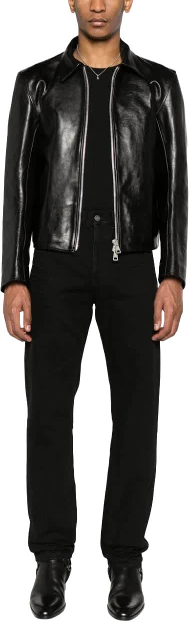 Saint Laurent Black Straight-Leg Structured Denim Jeans Zwart