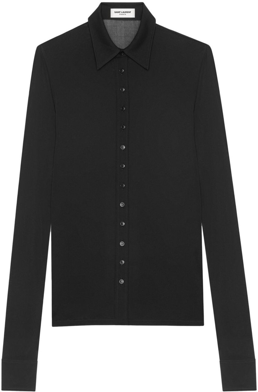 Saint Laurent Black Long-Sleeved Viscose Shirt Zwart