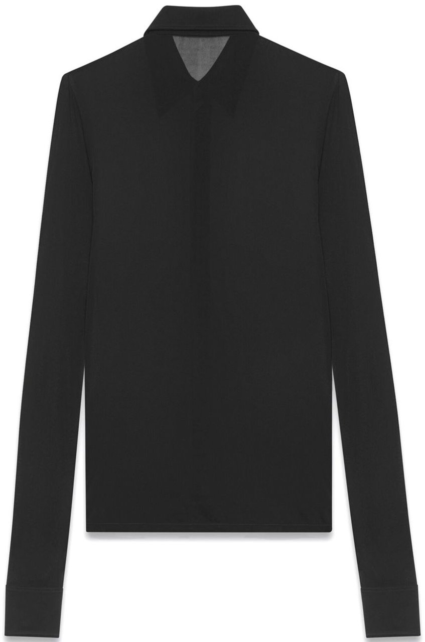 Saint Laurent Black Long-Sleeved Viscose Shirt Zwart