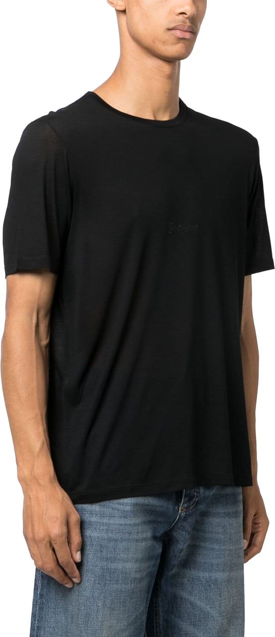 Saint Laurent Black Viscose Crew Neck T-Shirt Zwart