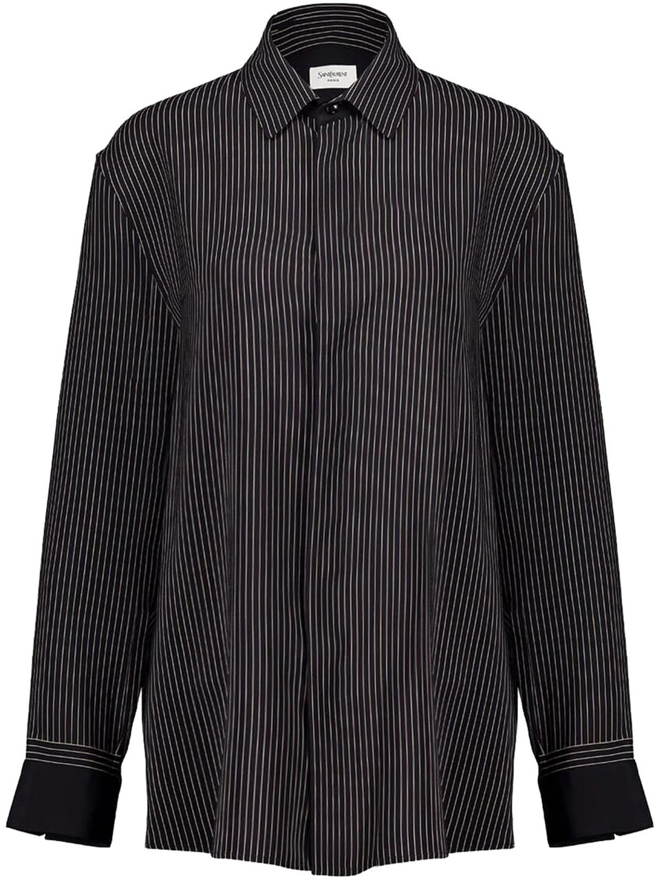Saint Laurent Black Pinstripe Fabric Shirt Zwart