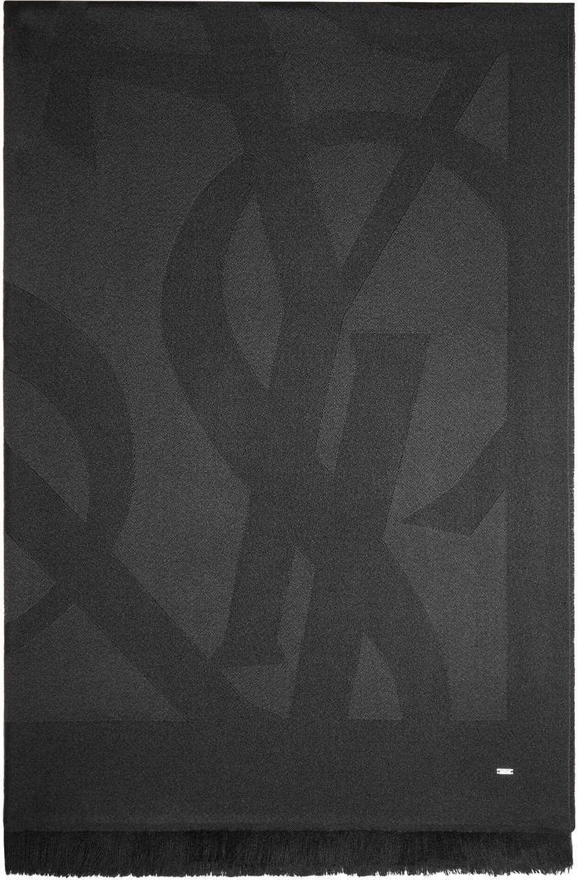 Saint Laurent Black Sciarpa Tonal Pattern Scarf Zwart