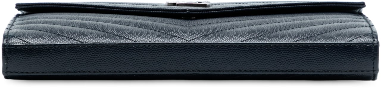 Saint Laurent Grain De Poudre Matelasse Chevron Monogram Chain Wallet Blauw
