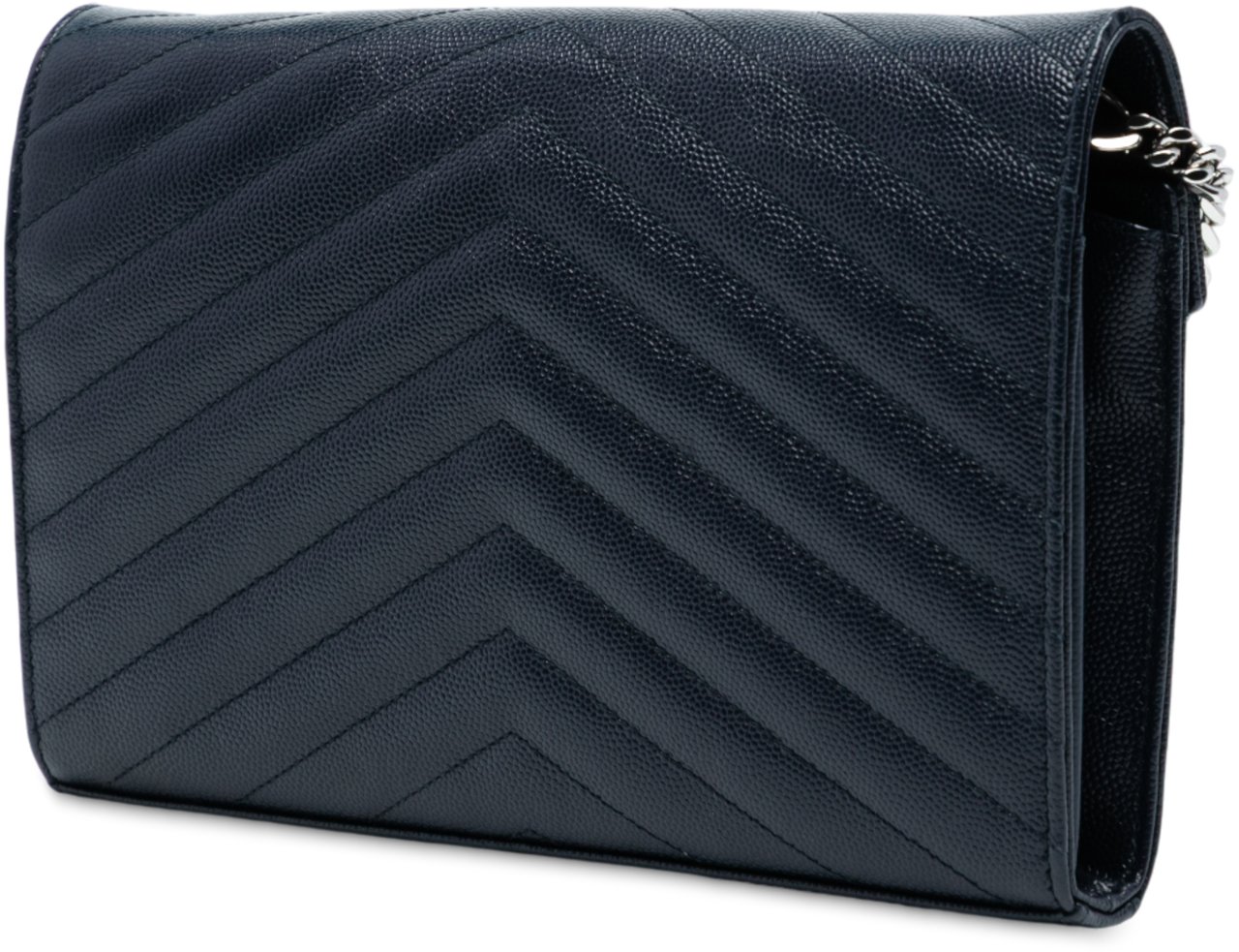 Saint Laurent Grain De Poudre Matelasse Chevron Monogram Chain Wallet Blauw