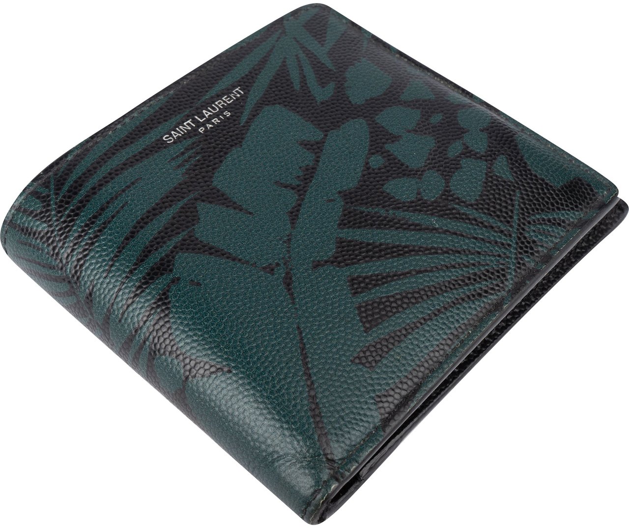 Saint Laurent Saint Laurent Caviar Petroleum Jungle Print Wallet Zwart