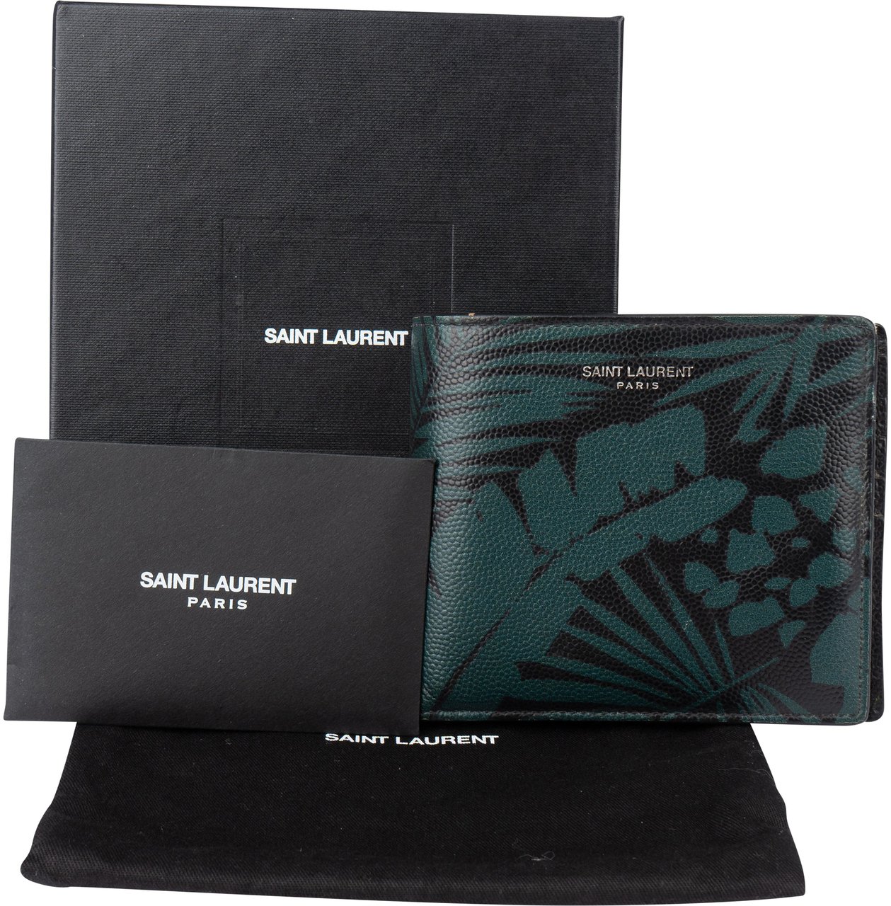 Saint Laurent Saint Laurent Caviar Petroleum Jungle Print Wallet Zwart