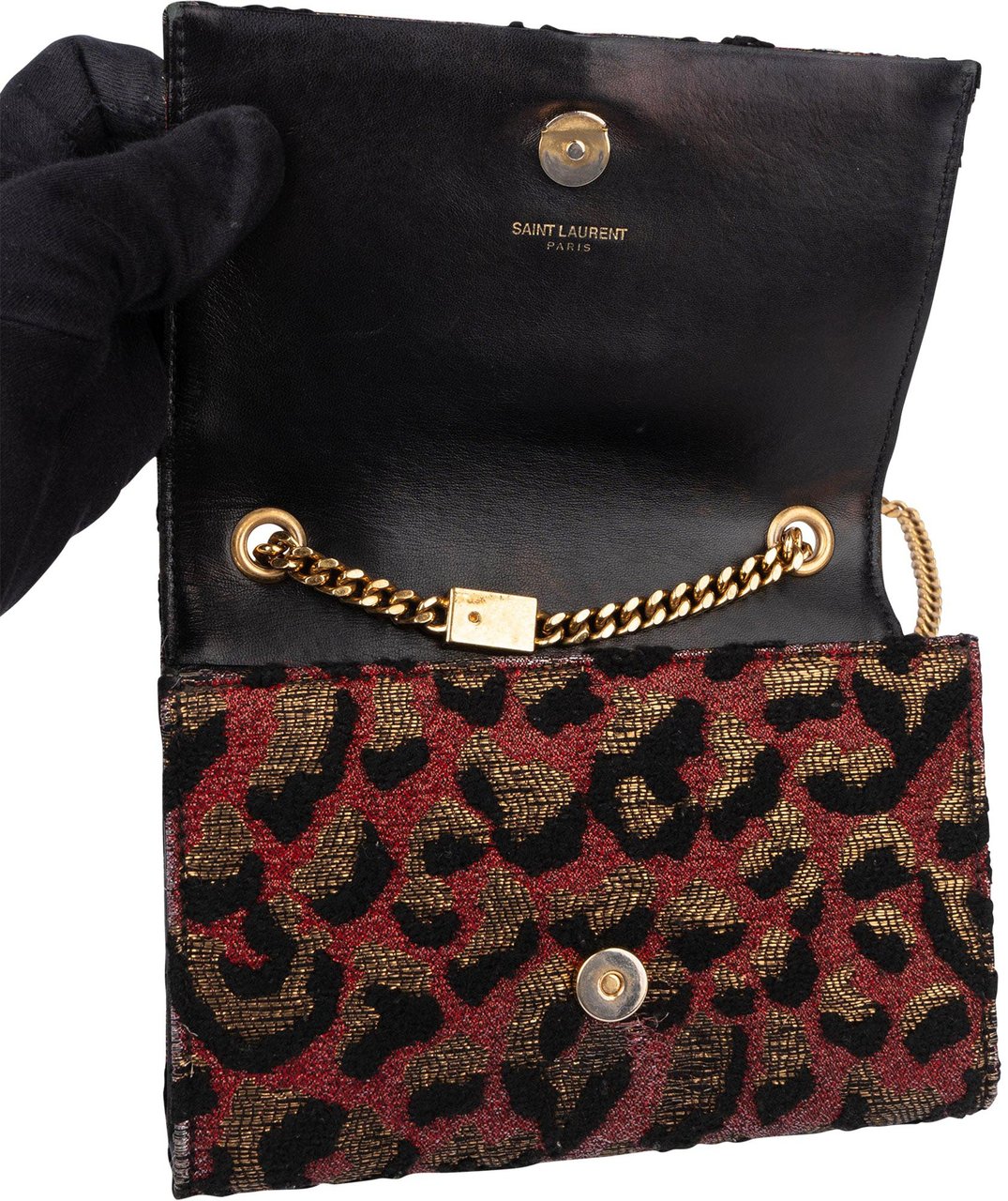 Saint Laurent Saint Laurent Leopard Print Pompon Kate Crossbody Bag Zwart