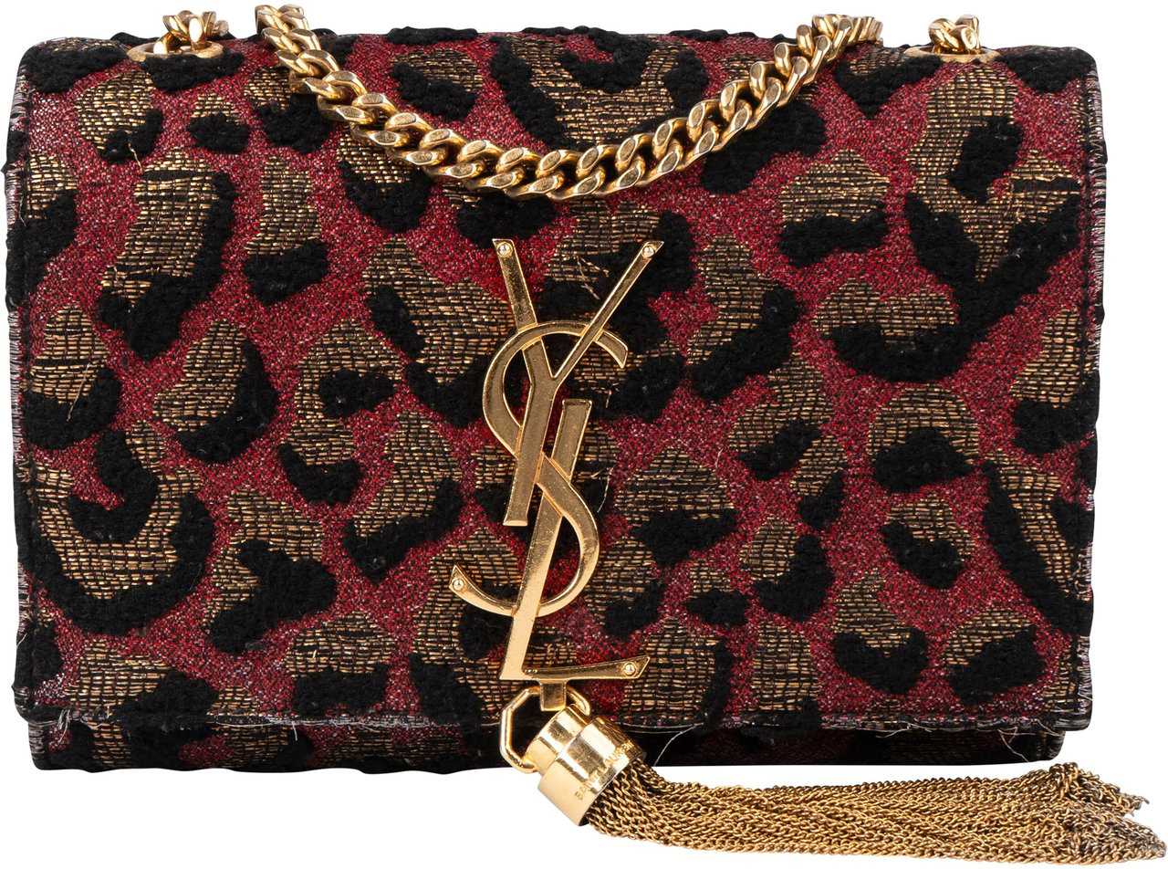 Saint Laurent Leopard Print Pompon Kate Crossbody Bag Zwart