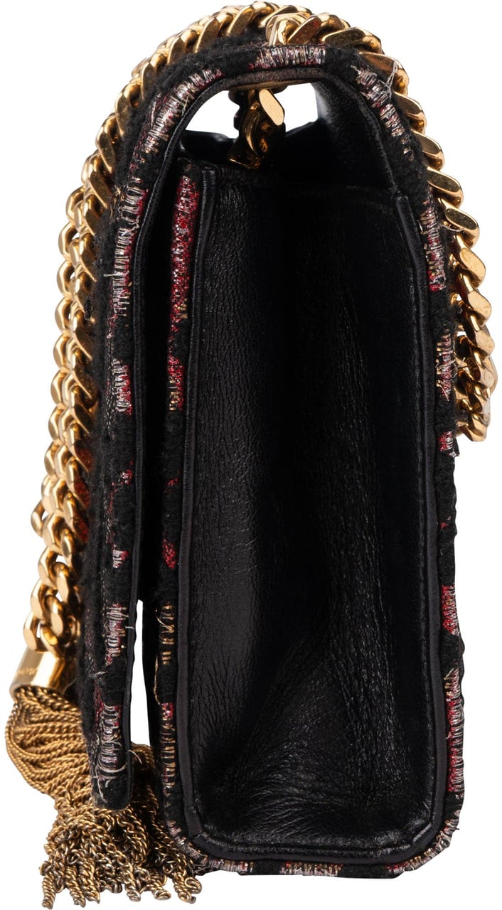 Saint Laurent Saint Laurent Leopard Print Pompon Kate Crossbody Bag Zwart