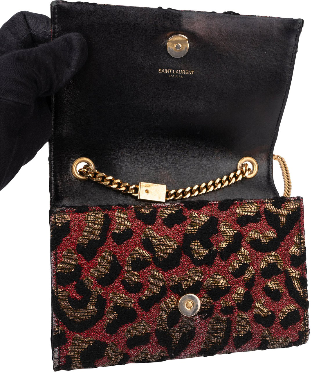 Saint Laurent Leopard Print Pompon Kate Crossbody Bag Zwart