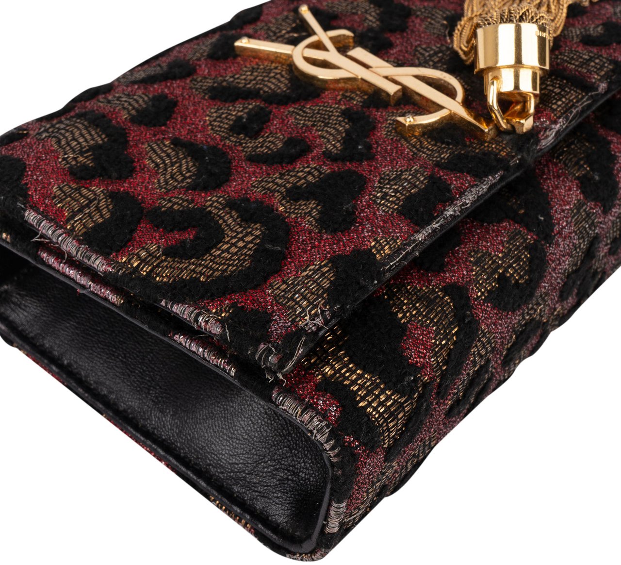 Saint Laurent Leopard Print Pompon Kate Crossbody Bag Zwart