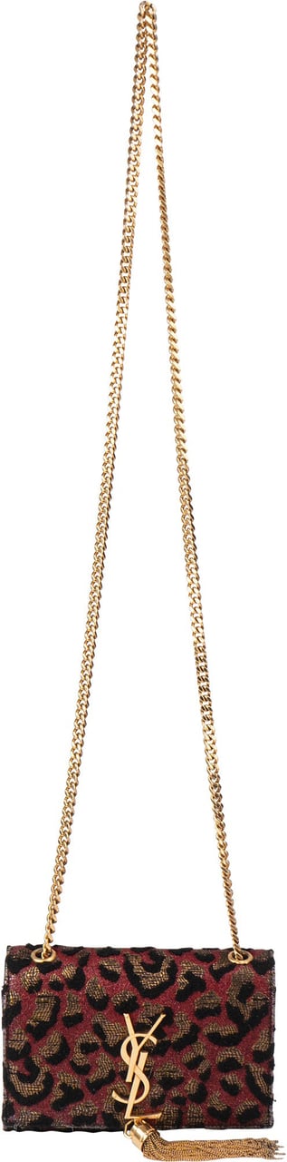 Saint Laurent Leopard Print Pompon Kate Crossbody Bag Zwart
