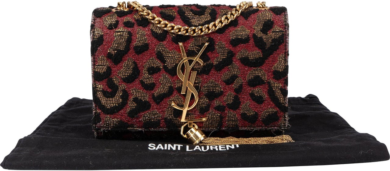 Saint Laurent Saint Laurent Leopard Print Pompon Kate Crossbody Bag Zwart