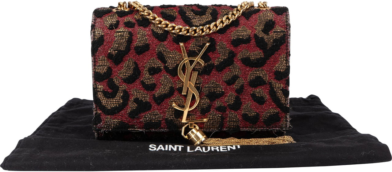 Saint Laurent Leopard Print Pompon Kate Crossbody Bag Zwart