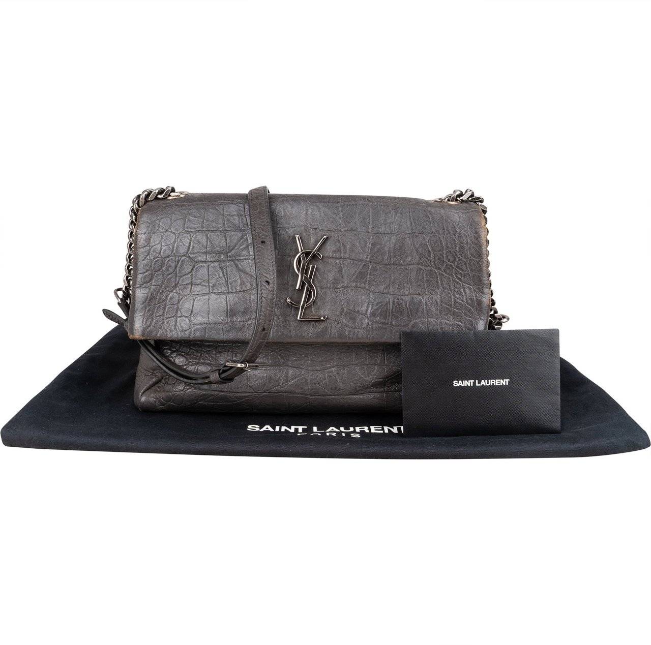 Saint Laurent Grey Croco Optic Leather West Hollywood Crossbody Bag Donkergrijs
