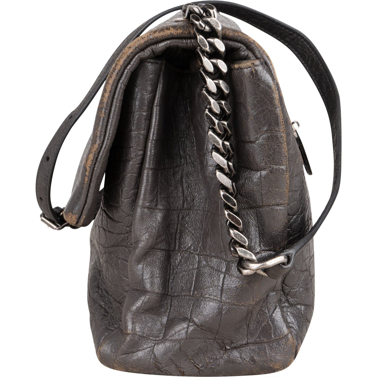 Saint Laurent Saint Laurent Grey Croco Optic Leather West Hollywood Crossbody Bag Donkergrijs