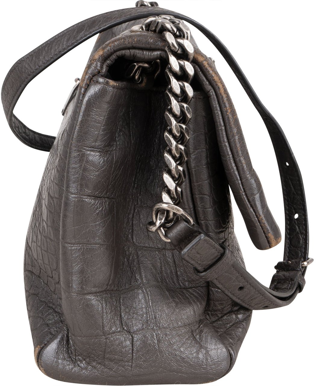 Saint Laurent Grey Croco Optic Leather West Hollywood Crossbody Bag Donkergrijs