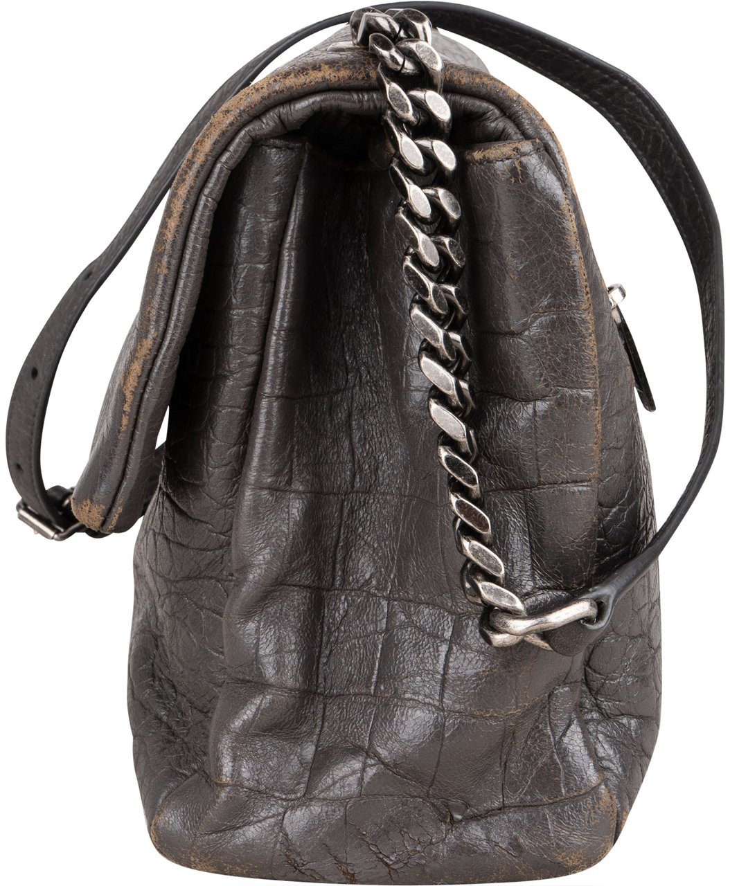 Saint Laurent Grey Croco Optic Leather West Hollywood Crossbody Bag Donkergrijs