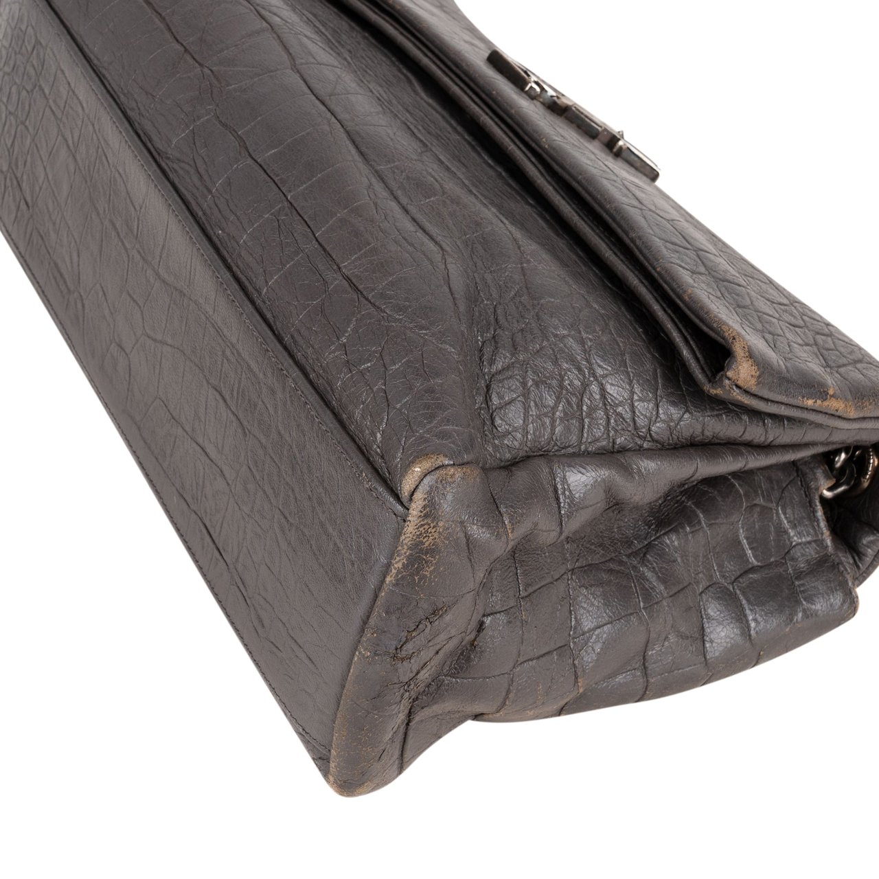 Saint Laurent Saint Laurent Grey Croco Optic Leather West Hollywood Crossbody Bag Donkergrijs