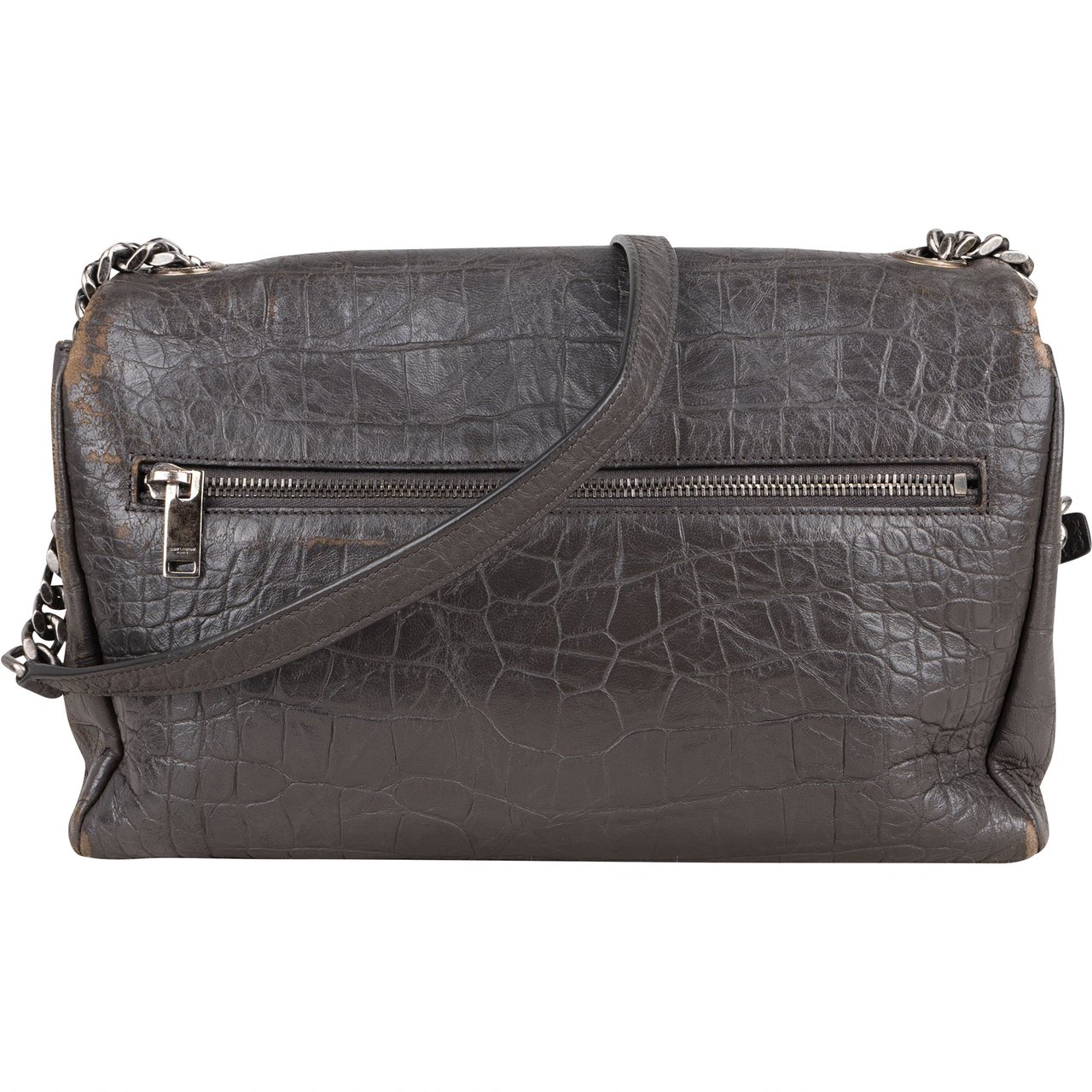Saint Laurent Saint Laurent Grey Croco Optic Leather West Hollywood Crossbody Bag Donkergrijs