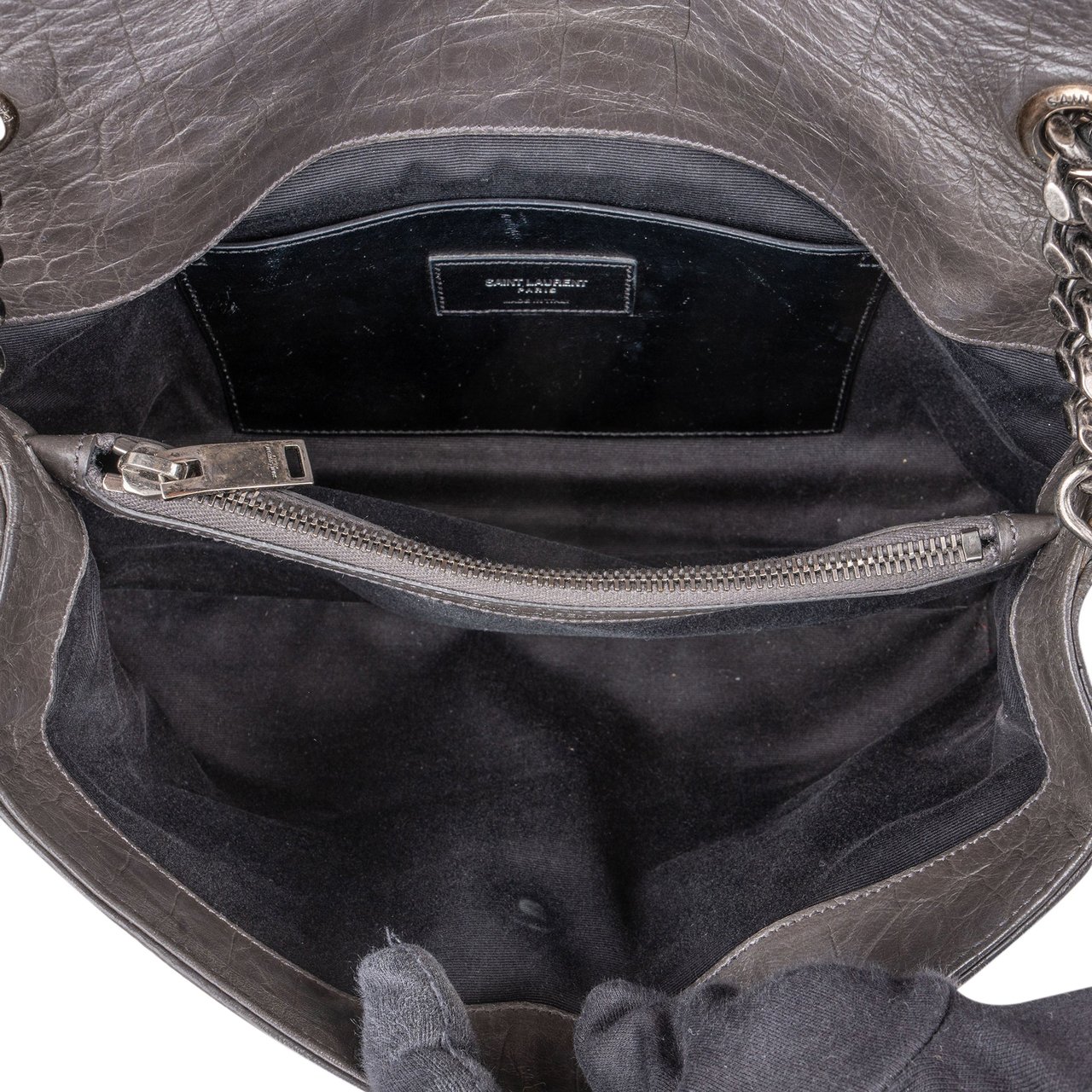 Saint Laurent Grey Croco Optic Leather West Hollywood Crossbody Bag Donkergrijs