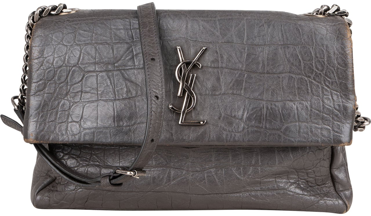 Saint Laurent Grey Croco Optic Leather West Hollywood Crossbody Bag Donkergrijs