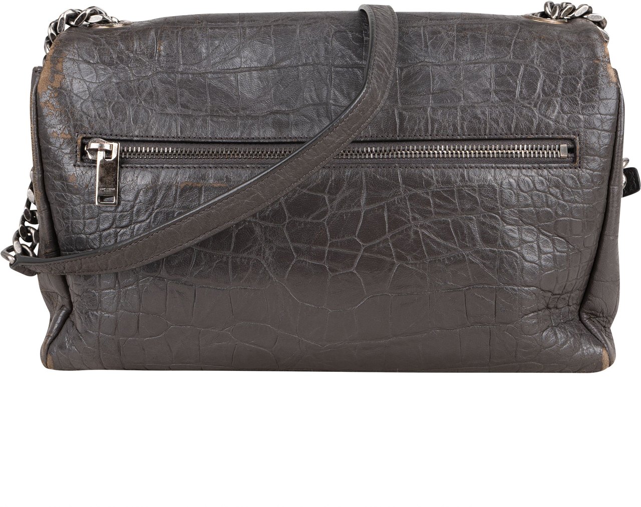 Saint Laurent Grey Croco Optic Leather West Hollywood Crossbody Bag Donkergrijs