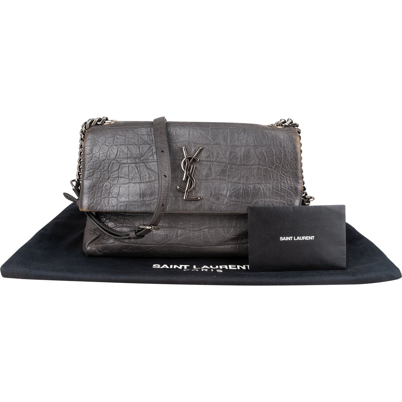 Saint Laurent Saint Laurent Grey Croco Optic Leather West Hollywood Crossbody Bag Donkergrijs