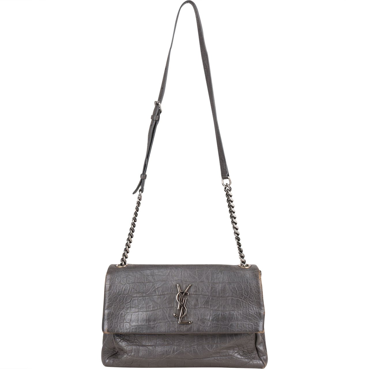 Saint Laurent Grey Croco Optic Leather West Hollywood Crossbody Bag Donkergrijs