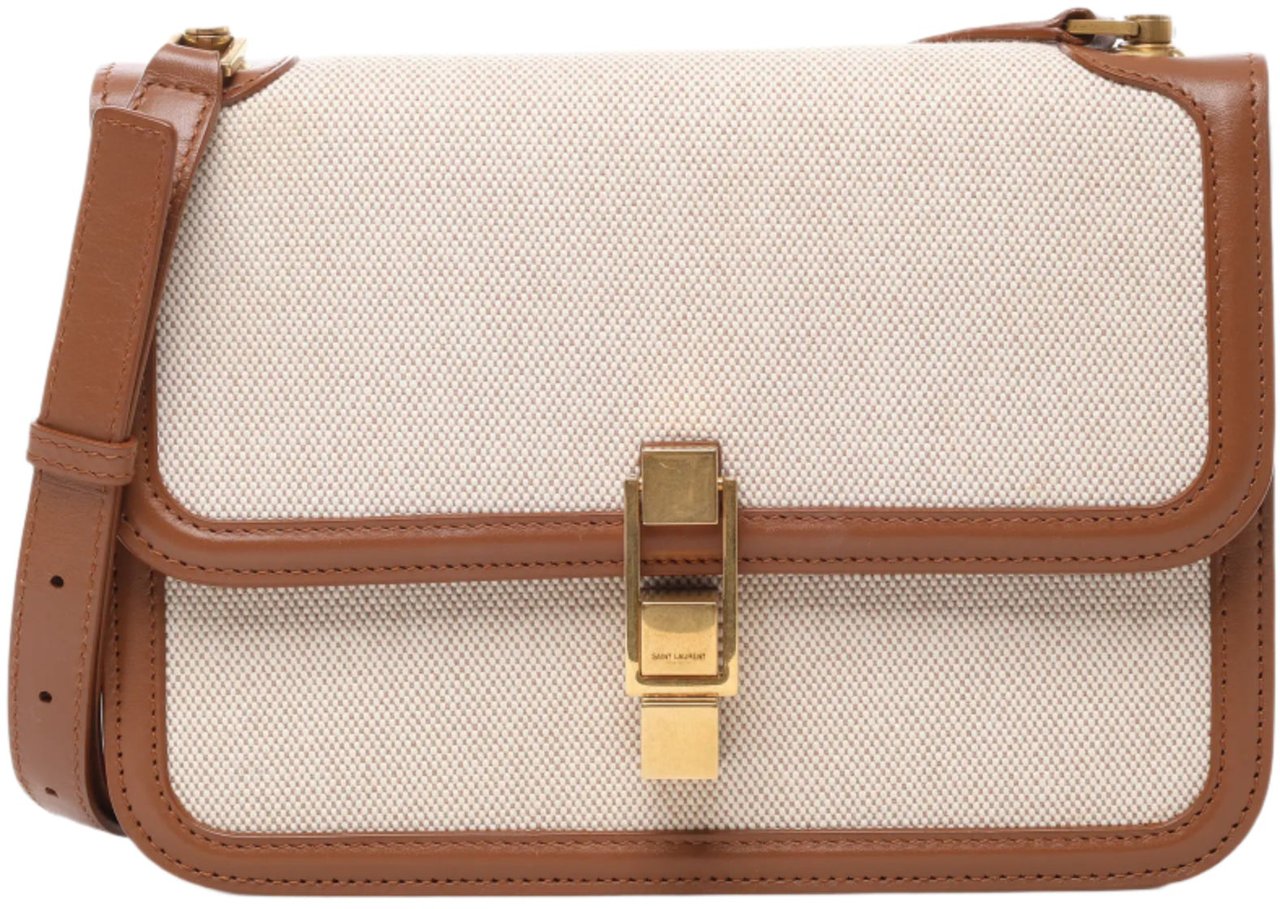 Saint Laurent Saint Laurent Paris Carre Canvas x Leather Shoulder bag in Beige x Brown 647713 Divers