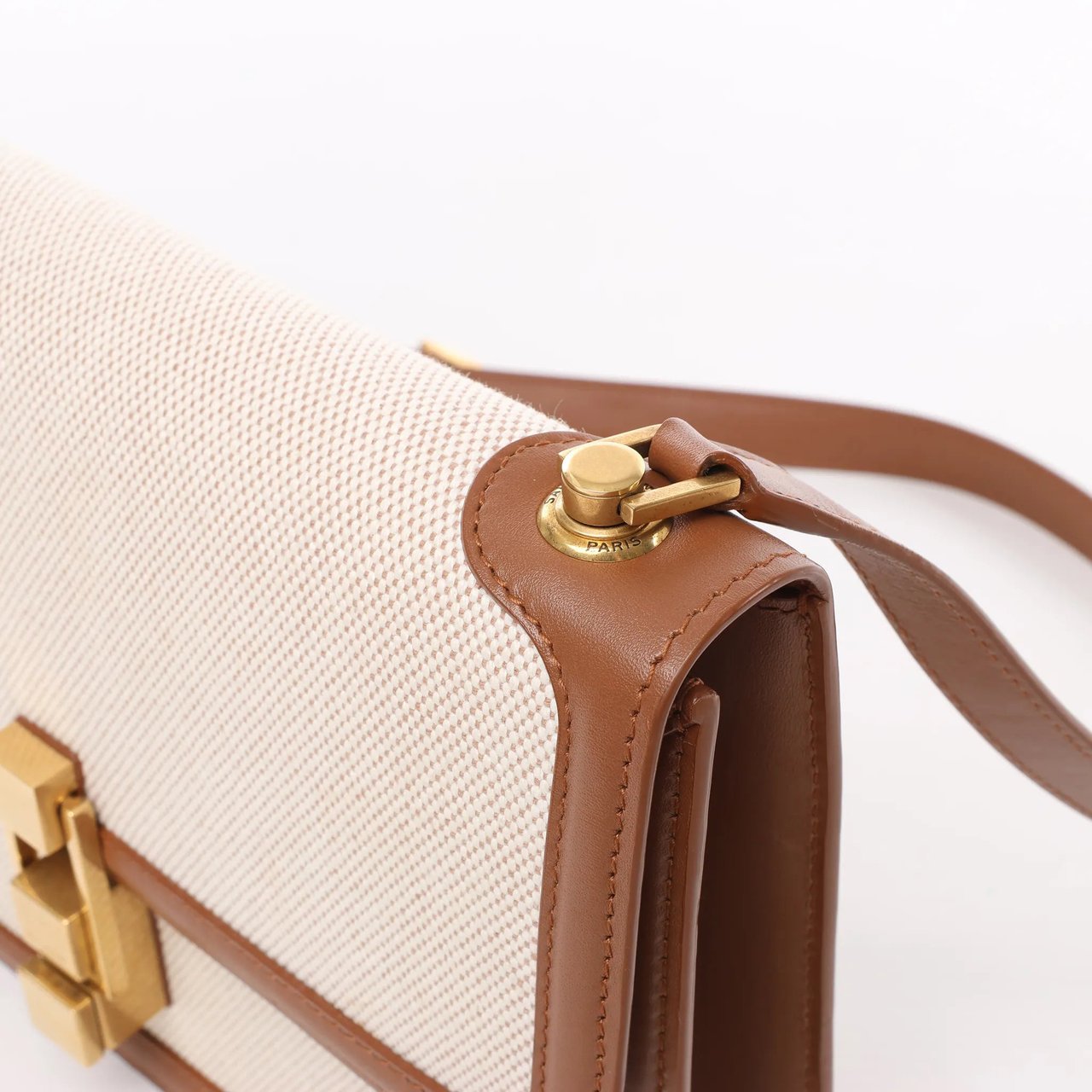 Saint Laurent Saint Laurent Paris Carre Canvas x Leather Shoulder bag in Beige x Brown 647713 Divers