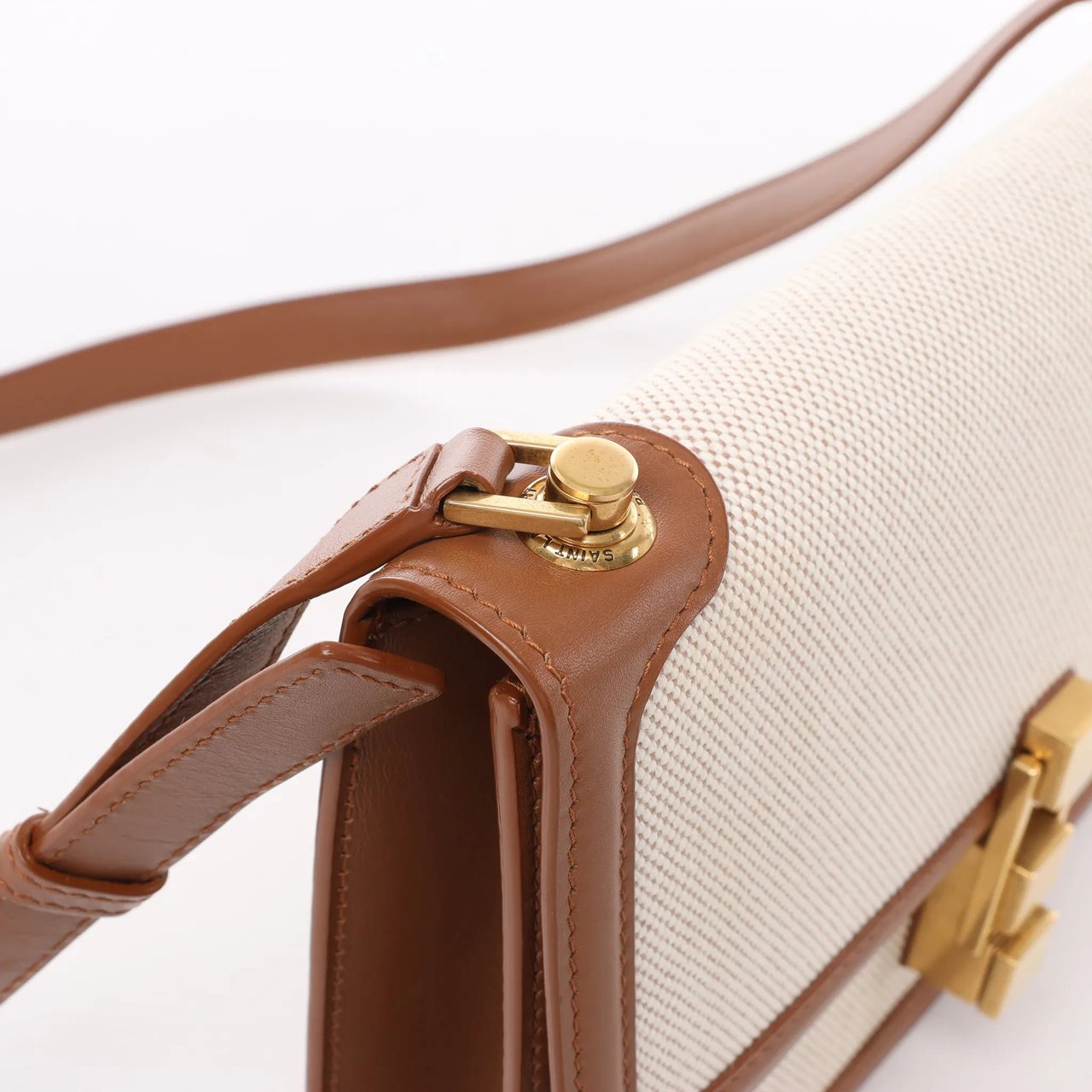 Saint Laurent Saint Laurent Paris Carre Canvas x Leather Shoulder bag in Beige x Brown 647713 Divers