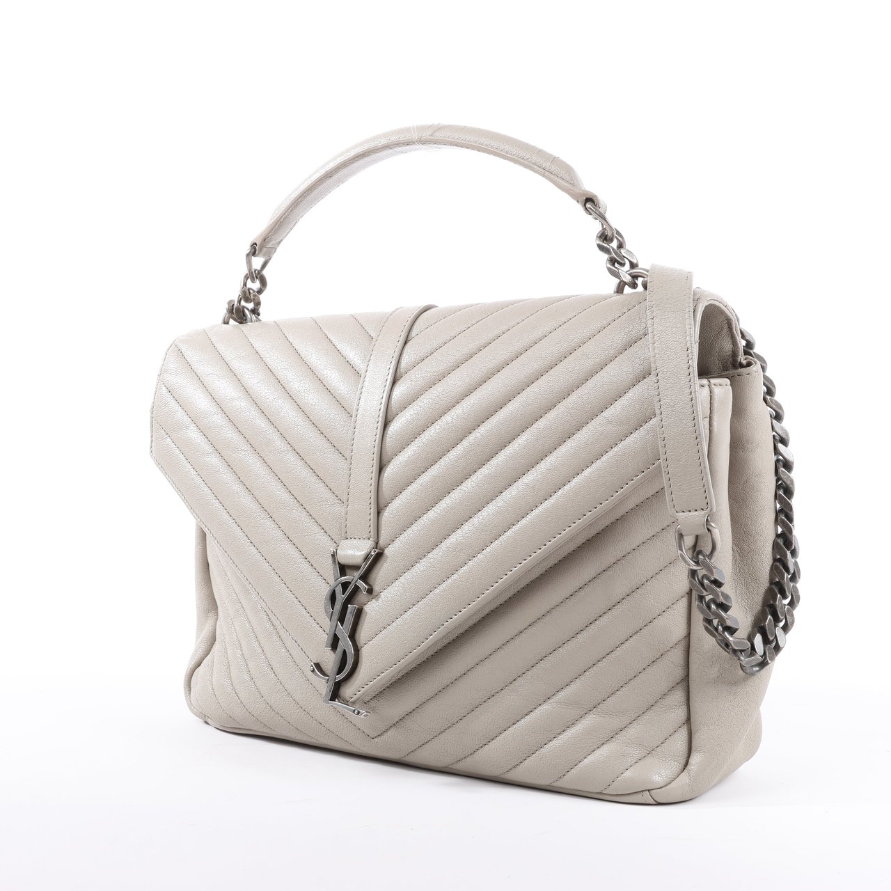 Saint Laurent Saint Laurent Paris College Leather Chain Shoulder Bag in Gray 392738 Grijs