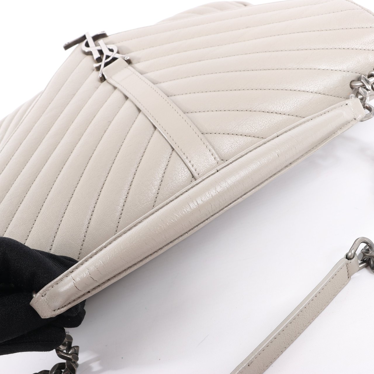 Saint Laurent Saint Laurent Paris College Leather Chain Shoulder Bag in Gray 392738 Grijs