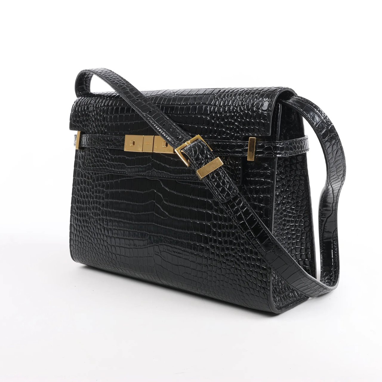 Saint Laurent Saint Laurent Paris Manhattan Mock Croc Shoulder bag in Black 579271 Zwart