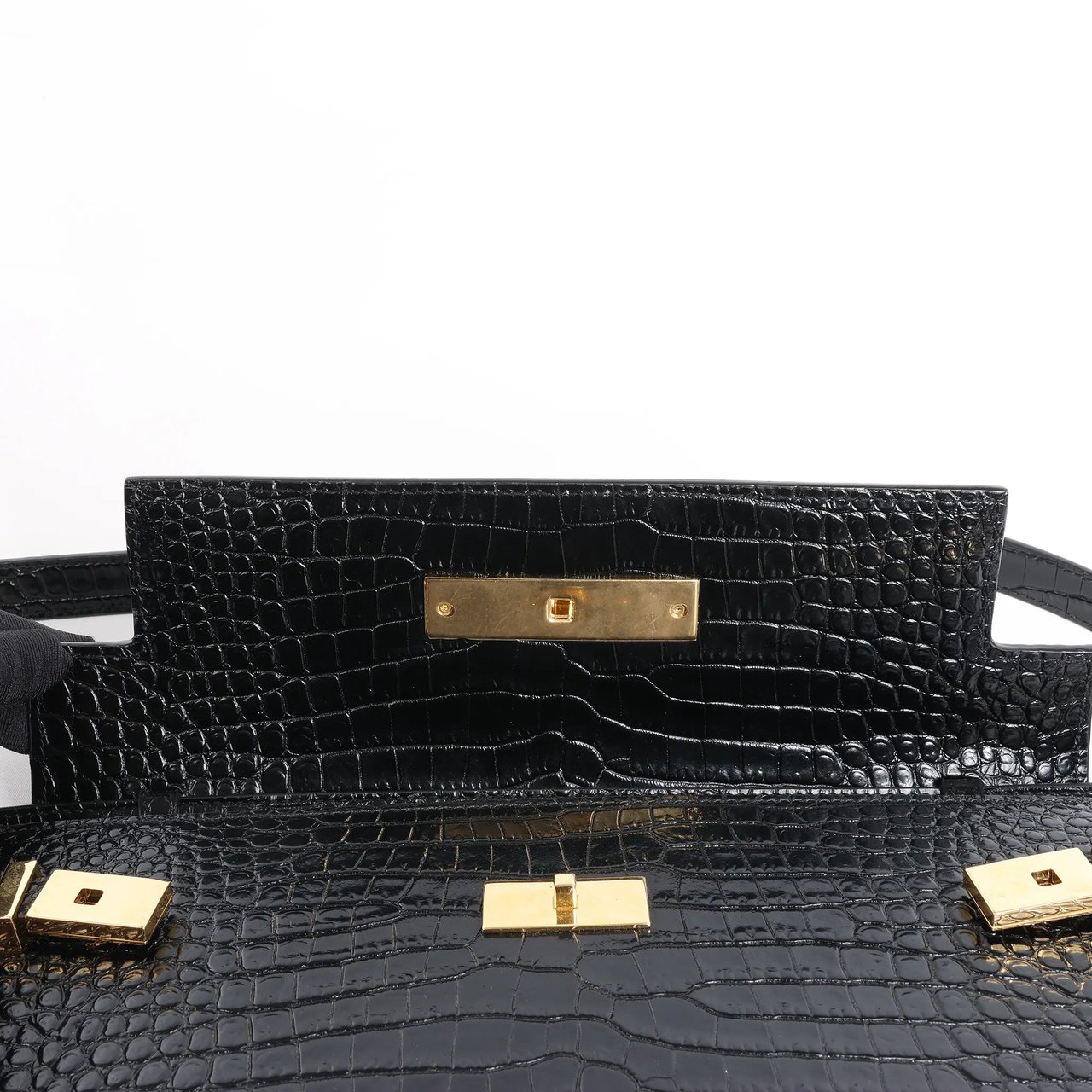 Saint Laurent Saint Laurent Paris Manhattan Mock Croc Shoulder bag in Black 579271 Zwart
