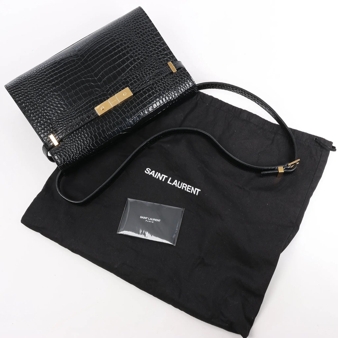 Saint Laurent Saint Laurent Paris Manhattan Mock Croc Shoulder bag in Black 579271 Zwart