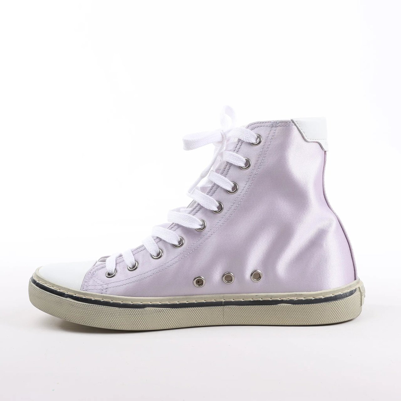 Saint Laurent Saint Laurent Paris Malibu Satin High-top Sneakers in Metallic Purple 718403, Size 38 EU Paars