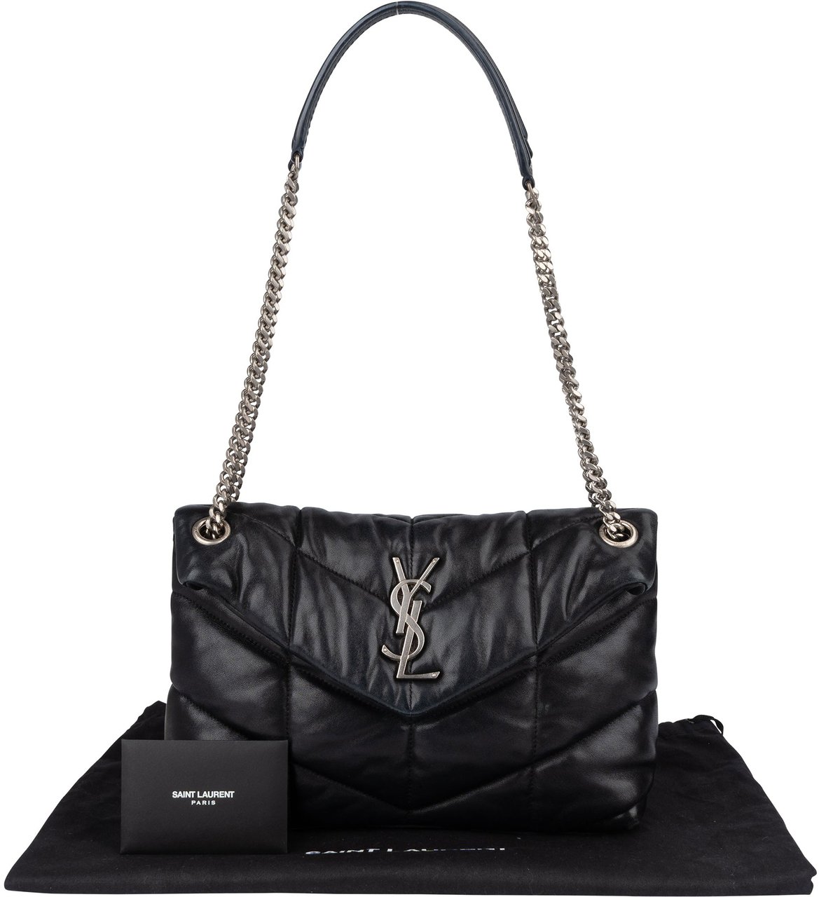 Saint Laurent Saint Laurent Quilted Lambskin Loulou Puffer Medium Crossbody Bag Zwart