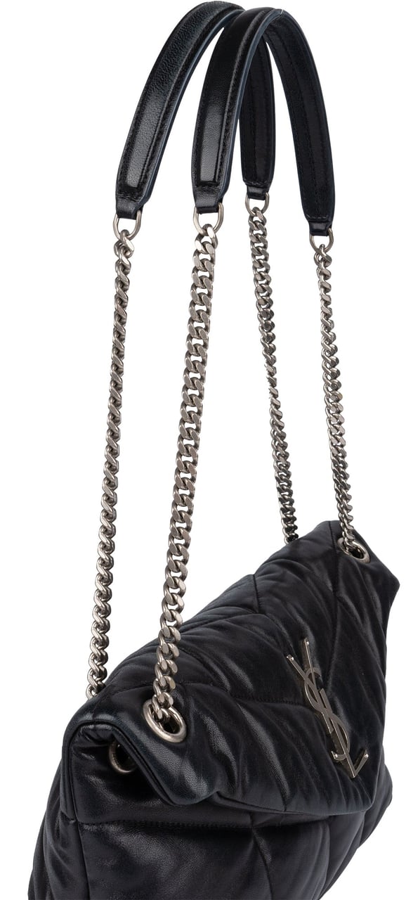 Saint Laurent Saint Laurent Quilted Lambskin Loulou Puffer Medium Crossbody Bag Zwart