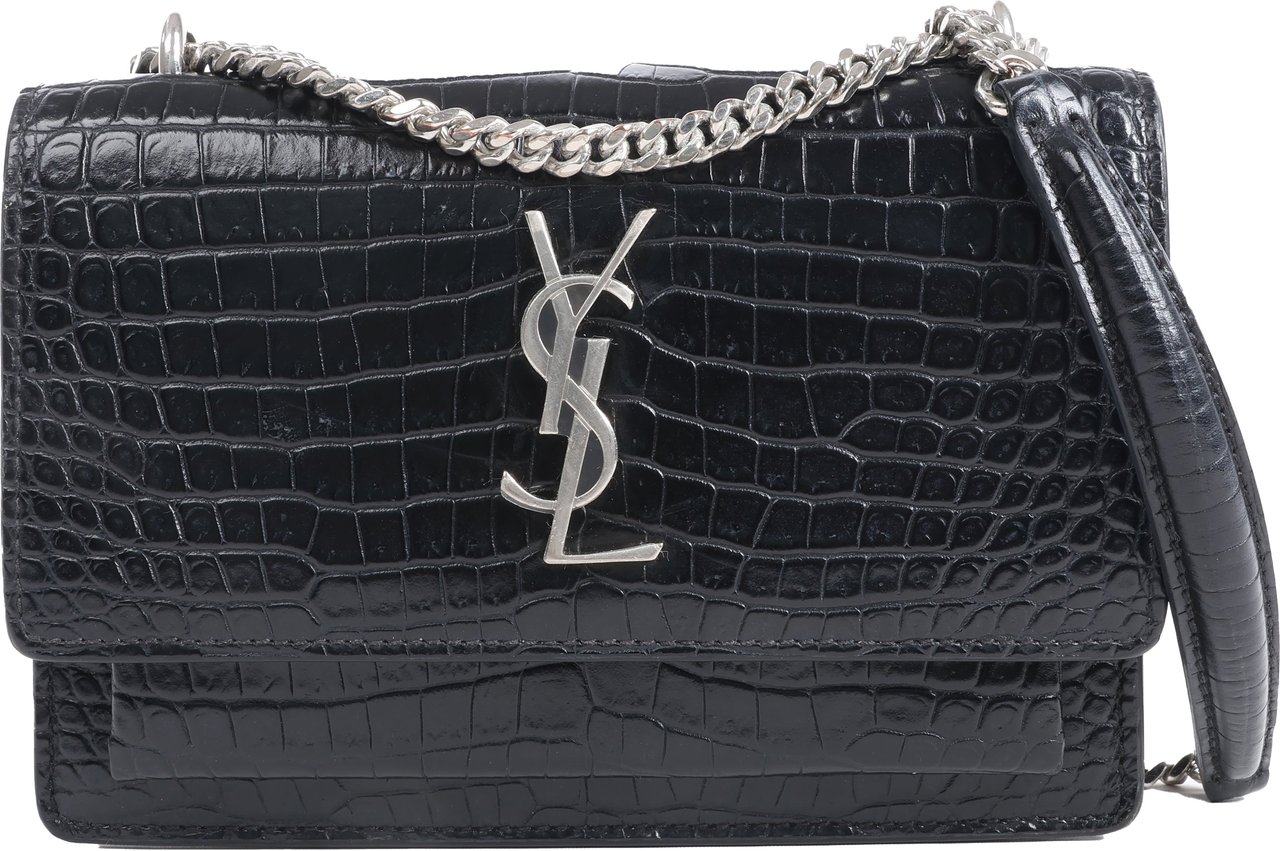 Saint Laurent Saint Laurent Paris Sunset Mock Croc Shoulder Bag in Black Zwart