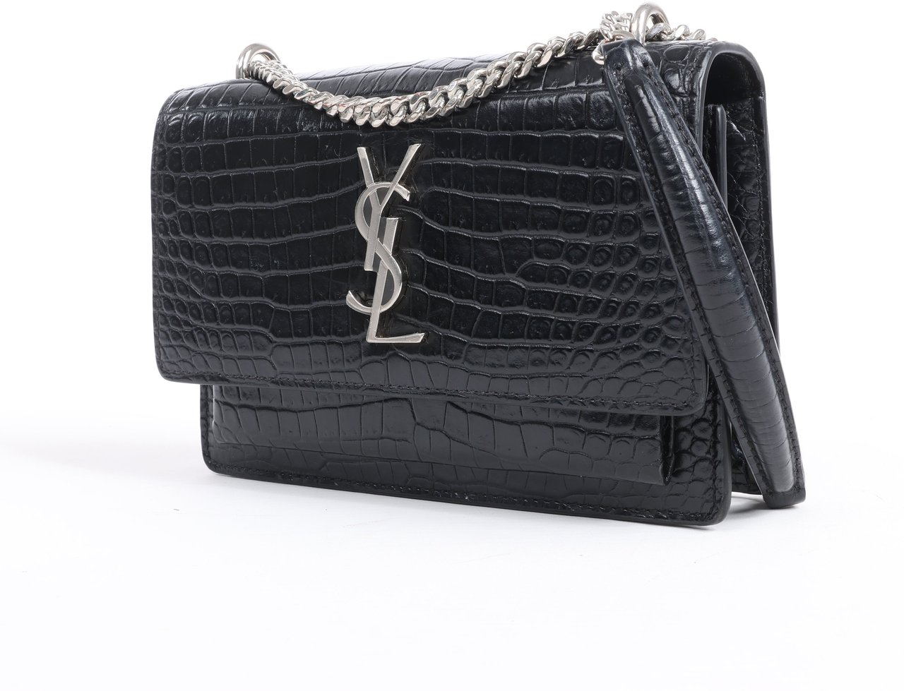Saint Laurent Saint Laurent Paris Sunset Mock Croc Shoulder Bag in Black Zwart