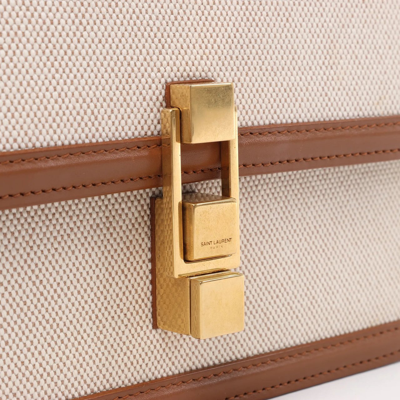 Saint Laurent Saint Laurent Paris Carre Canvas x Leather Shoulder bag in Beige x Brown 647713 Divers