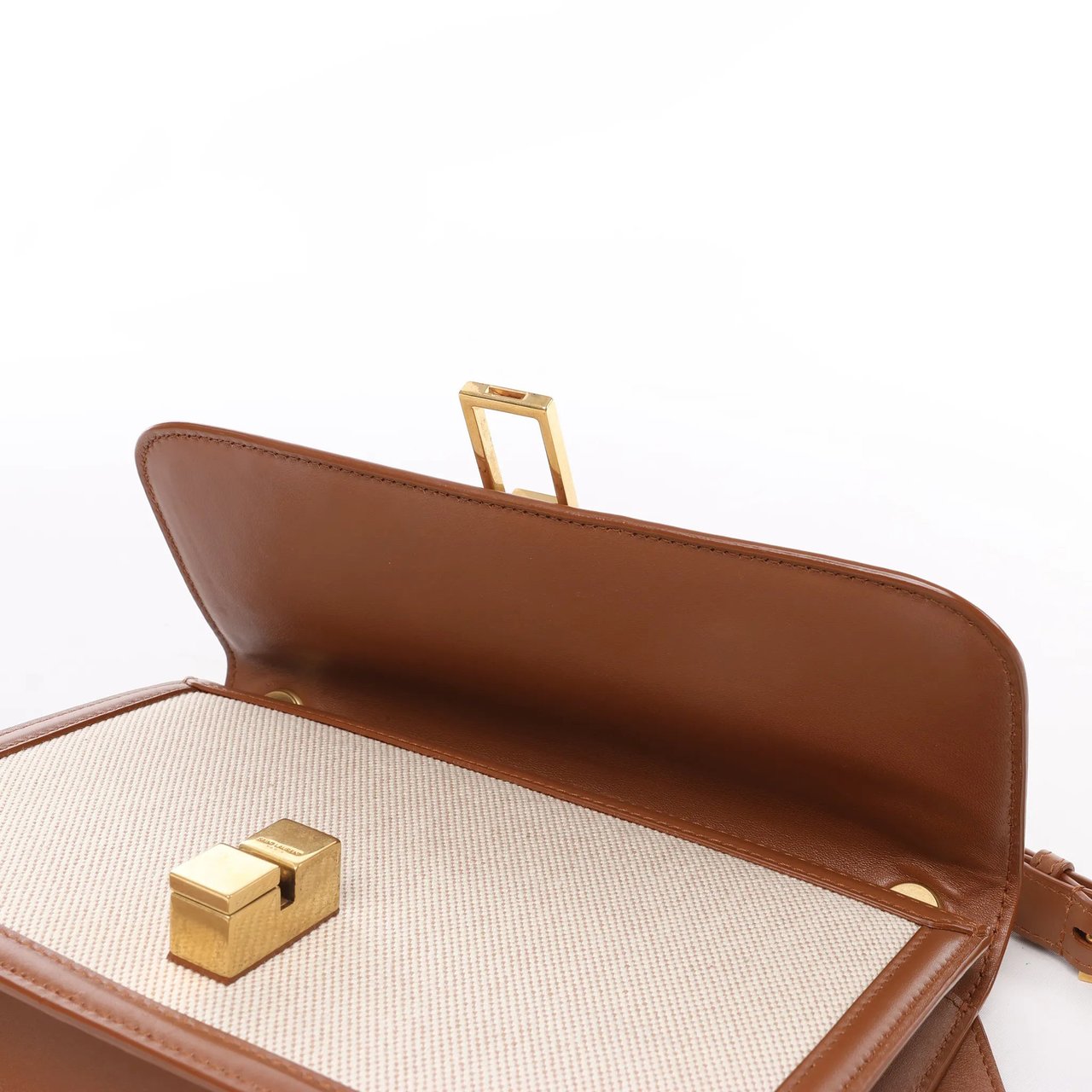 Saint Laurent Saint Laurent Paris Carre Canvas x Leather Shoulder bag in Beige x Brown 647713 Divers