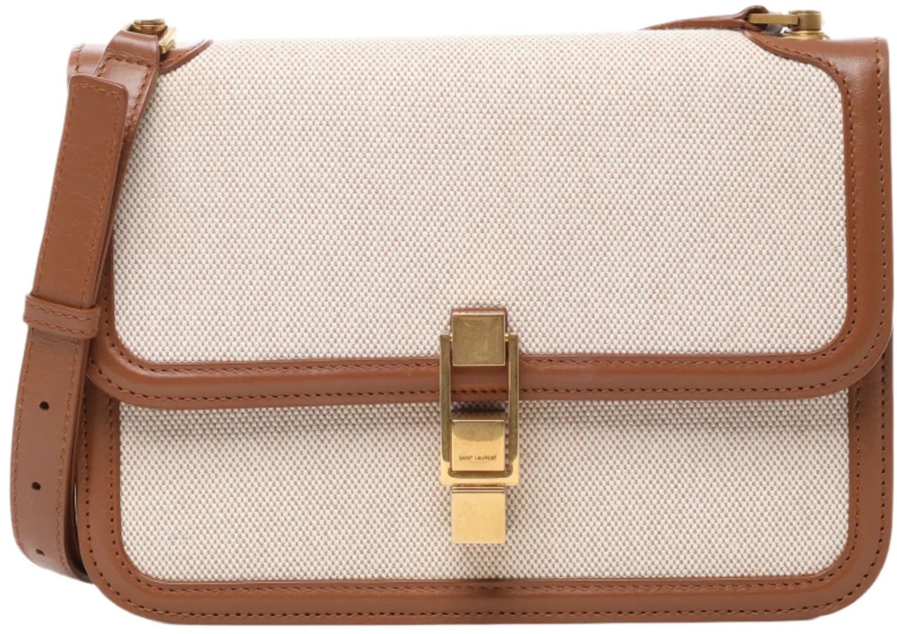 Saint Laurent Saint Laurent Paris Carre Canvas x Leather Shoulder bag in Beige x Brown 647713 Divers