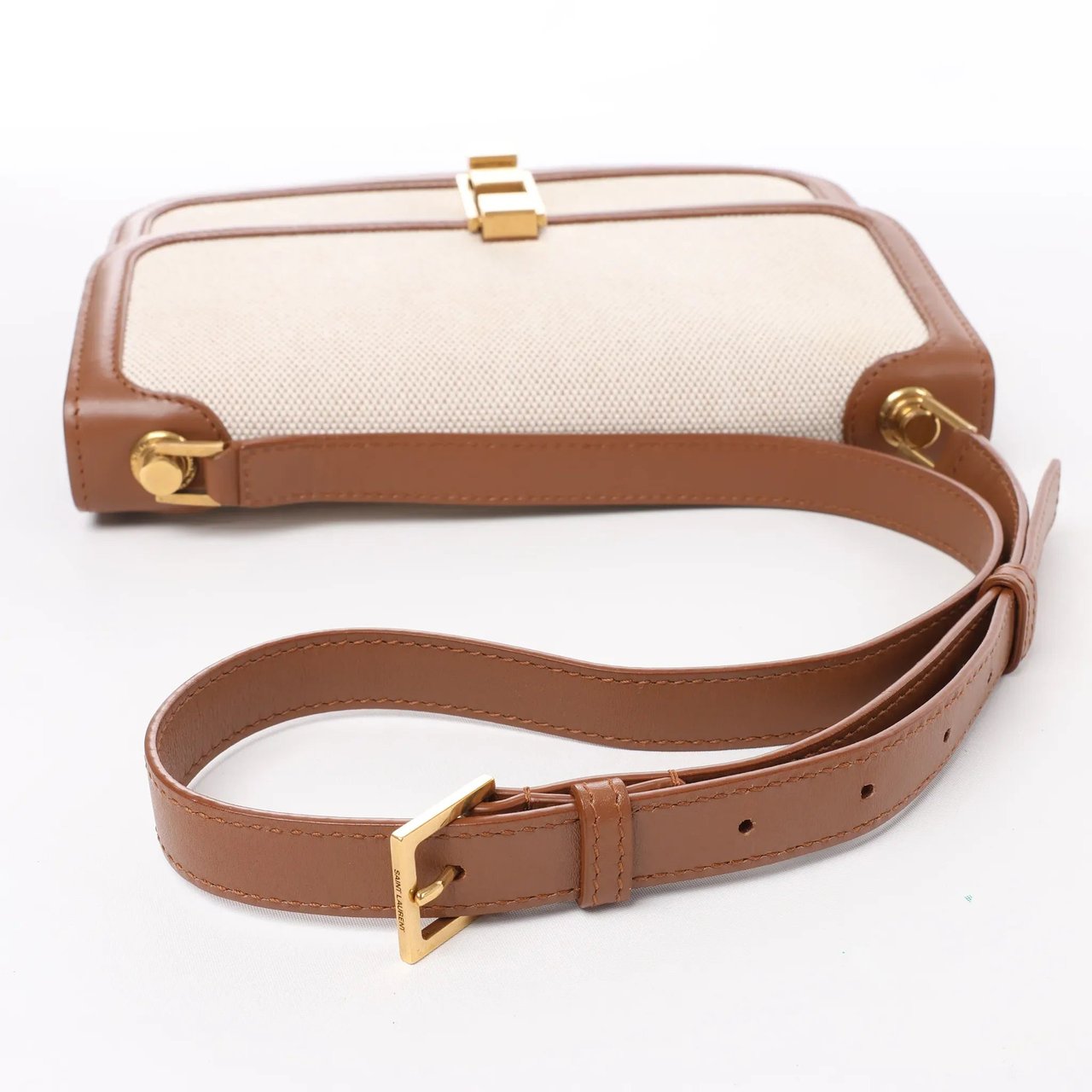 Saint Laurent Saint Laurent Paris Carre Canvas x Leather Shoulder bag in Beige x Brown 647713 Divers