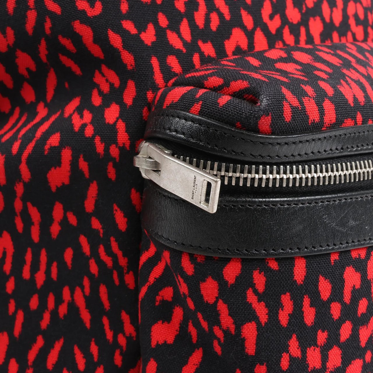 Saint Laurent Saint Laurent Paris Leopard Hunting Canvas x Leather Backpack in Red x Black 326865 Divers